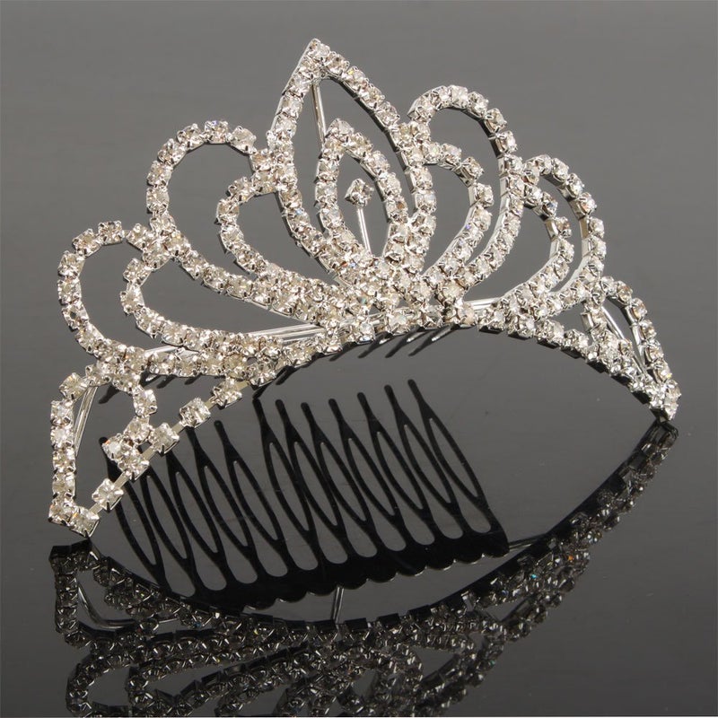 Bseash Mini 4.4" Silver Crystal Tiara Crown Headband Princess Elegant Crown with combs pin for Women Girls Bridal Wedding Prom Birthday Party - Image 2
